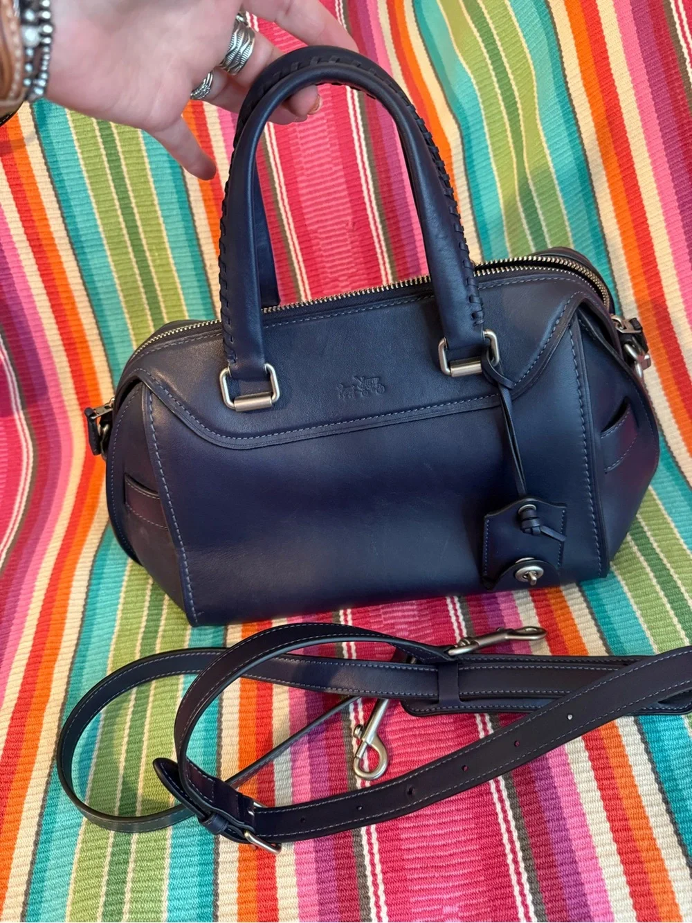 Coach Dark Navy Leather Satchel with Removable Strap
